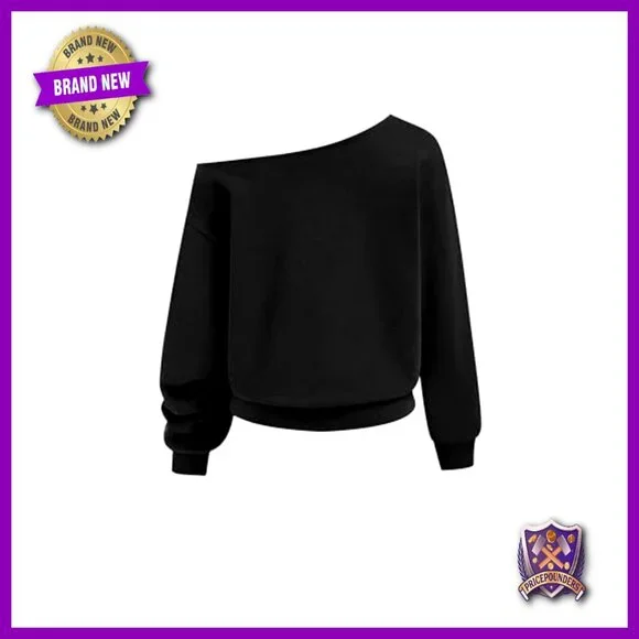 Off Shoulder Sweatshirt Letter Print Pullover Casual Top Long Sleeve - Picture 5 of 6